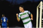 19 August 2019; Aaron Greene of Shamrock Rovers celebrates after scoring his side's third goal of the game during the SSE Airtricity League Premier Division match between Waterford United and Shamrock Rovers at RSC in Waterford. Photo by Eóin Noonan/Sportsfile