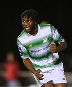 19 August 2019; Thomas Oluwa of Shamrock Rovers celebrates after scoring his side's fifth goal of the game during the SSE Airtricity League Premier Division match between Waterford United and Shamrock Rovers at RSC in Waterford. Photo by Eóin Noonan/Sportsfile