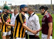18 August 2019; James Aylward of Kilkenny shakes hands with Ian McGlynn of Galway prior to the Electric Ireland GAA Hurling All-Ireland Minor Championship Final match between Kilkenny and Galway at Croke Park in Dublin. Photo by Seb Daly/Sportsfile