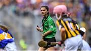 18 August 2019; Referee Erin Croker, Scoil Chill Ruadhain, Glanmire, Cork, during the INTO Cumann na mBunscol GAA Respect Exhibition Go Games prior to the GAA Hurling All-Ireland Senior Championship Final match between Kilkenny and Tipperary at Croke Park in Dublin. Photo by Piaras Ó Mídheach/Sportsfile