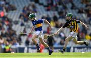 18 August 2019; Seán Farrell, Donaskeigh NS, Dundrum, Tipperary, representing Tipperary, in action against Colin McAweeney, Scoil Assaim, Raheny, Dublin, representing Kilkenny, during the INTO Cumann na mBunscol GAA Respect Exhibition Go Games prior to the GAA Hurling All-Ireland Senior Championship Final match between Kilkenny and Tipperary at Croke Park in Dublin. Photo by Eóin Noonan/Sportsfile