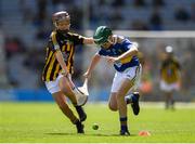 18 August 2019; Seán Farrell, Donaskeigh NS, Dundrum, Tipperary, representing Tipperary, in action against Colin McAweeney, Scoil Assaim, Raheny, Dublin, representing Kilkenny, during the INTO Cumann na mBunscol GAA Respect Exhibition Go Games prior to the GAA Hurling All-Ireland Senior Championship Final match between Kilkenny and Tipperary at Croke Park in Dublin. Photo by Eóin Noonan/Sportsfile