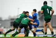 21 August 2019; Aaron Coleman of Leinster is tackled by Donnacha Byrne, left, and Gavin Meagher of Connacht during the Under 19 Interprovincial Rugby Championship match between Connacht and Leinster at the Sportsground in Galway. Photo by Eóin Noonan/Sportsfile