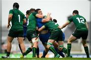 21 August 2019; Aaron Coleman of Leinster is tackled by Donnacha Byrne, left, and Gavin Meagher of Connacht during the Under 19 Interprovincial Rugby Championship match between Connacht and Leinster at the Sportsground in Galway. Photo by Eóin Noonan/Sportsfile
