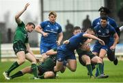 21 August 2019; Will Hickey of Leinster is tackled by Luke Hogge, left, and Cathal Forde of Connacht during the Under 19 Interprovincial Rugby Championship match between Connacht and Leinster at the Sportsground in Galway. Photo by Eóin Noonan/Sportsfile