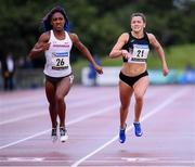21 August 2019; Kiara Parker of USA, left, on her way to winning the women's 200m event from second place Phil Healy of Ireland during the 2019 Morton Games at Morton Stadium in Santry, Dublin. Photo by Stephen McCarthy/Sportsfile