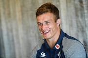 22 August 2019; Josh van der Flier during an Ireland Rugby press conference at The Campus in Quinta do Lago in Faro, Portugal. Photo by Ramsey Cardy/Sportsfile