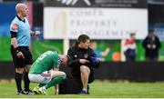 23 August 2019; Kevin O'Connor of Cork City receives medical attention after sustaining an injury during the Extra.ie FAI Cup Second Round match between Galway United and Cork City at Eamonn Deacy Park in Galway. Photo by Eóin Noonan/Sportsfile