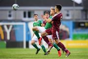 23 August 2019; Eoghan Stokes of Cork City in action against Maurice Nugent of Galway United during the Extra.ie FAI Cup Second Round match between Galway United and Cork City at Eamonn Deacy Park in Galway. Photo by Eóin Noonan/Sportsfile