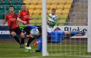23 August 2019; Graham Burke of Shamrock Rovers sees his shot go narrowly wide during the Extra.ie FAI Cup Second Round match between Shamrock Rovers and Drogheda United at Tallaght Stadium in Dublin. Photo by Seb Daly/Sportsfile