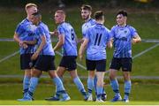 23 August 2019; Liam Kerrigan of UCD, far right, celebrates after scoring his side's second goal with team-mates during the Extra.ie FAI Cup Second Round match between UCD and St Patrick's Athletic at The UCD Bowl in Dublin. Photo by Ben McShane/Sportsfile