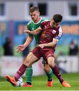 23 August 2019; Colm Horgan of Cork City is tackled by Stephen Christopher of Galway United during the Extra.ie FAI Cup Second Round match between Galway United and Cork City at Eamonn Deacy Park in Galway. Photo by Eóin Noonan/Sportsfile