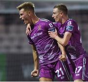 23 August 2019; Daniel Cleary, left, of Dundalk celebrates with team-mate Daniel Kelly after scoring his side's second goal during the Extra.ie FAI Cup Second Round match between Derry City and Dundalk at Ryan McBride Brandywell Stadium in Derry. Photo by Oliver McVeigh/Sportsfile