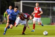 23 August 2019; Liam Kerrigan of UCD in action against Ian Bermingham of St Patrick's Athletic during the Extra.ie FAI Cup Second Round match between UCD and St Patrick's Athletic at The UCD Bowl in Dublin. Photo by Ben McShane/Sportsfile