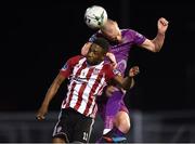 23 August 2019; Chris Shields of Dundalk in action against Junior Ogedi-Uzokwe of Derry City during the Extra.ie FAI Cup Second Round match between Derry City and Dundalk at Ryan McBride Brandywell Stadium in Derry. Photo by Oliver McVeigh/Sportsfile