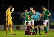 23 August 2019; Mark McNulty of Cork City protests to referee Robert Rogers during the Extra.ie FAI Cup Second Round match between Galway United and Cork City at Eamonn Deacy Park in Galway. Photo by Eóin Noonan/Sportsfile