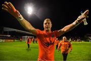 23 August 2019; Bohemians goalkeeper James Talbot celebrates after winning the penalty shoot-out during the Extra.ie FAI Cup Second Round match between Bohemians and Longford Town at Dalymount Park in Dublin. Photo by Piaras Ó Mídheach/Sportsfile