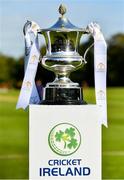 24 August 2019; A view of the trophy prior to the Clear Currency Irish Senior Cup Final match between Waringstown CC and Pembroke CC at The Hills Cricket Club in Skerries, Dublin. Photo by Seb Daly/Sportsfile