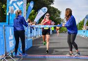 24 August 2019; Breege Connolly of City of Derry A.C. Spartans crosses the line as the female winner of the Frank Duffy 10 Mile, part of the KBC Dublin Race Series 2019 at Phoenix Park in Dublin. Photo by Sam Barnes/Sportsfile