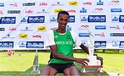 24 August 2019; Yared Derese of Carrick Aces A.C., with the Frank Duffy Memorial Trophy after winning the Men's race during the KBC & Dublin Marathon Race Series, where, over 5,200 runners took part in the Frank Duffy 10 Mile, part of the KBC Dublin Race Series 2019 at Phoenix Park in Dublin. Photo by Sam Barnes/Sportsfile