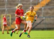 24 August 2019; Aoife Russell of Louth in action against Aislinn McFarland of Antrim during the TG4 All-Ireland Ladies Football Junior Championship Semi-Final match between Louth and Antrim at St Tiernach's Park in Clones, Monaghan. Photo by Ray McManus/Sportsfile