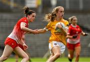 24 August 2019; Orla Corr of Antrim in action against Michelle McMahon of Louth during the TG4 All-Ireland Ladies Football Junior Championship Semi-Final match between Louth and Antrim at St Tiernach's Park in Clones, Monaghan. Photo by Ray McManus/Sportsfile