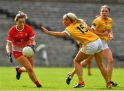 24 August 2019; Eilis Hand of Louth in action against Áine Tubridy of Antrim during the TG4 All-Ireland Ladies Football Junior Championship Semi-Final match between Louth and Antrim at St Tiernach's Park in Clones, Monaghan. Photo by Ray McManus/Sportsfile