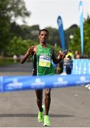 24 August 2019; Yared Derese of Carrick Aces A.C. celebrates on his way to winning the men's Frank Duffy 10 Mile race. Over 5,200 runners took part in the Frank Duffy 10 Mile, part of the KBC Dublin Race Series 2019 at Phoenix Park in Dublin. Photo by Sam Barnes/Sportsfile