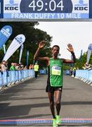 24 August 2019; Yared Derese of Carrick Aces A.C. celebrates on his way to winning the men's Frank Duffy 10 Mile race. Over 5,200 runners took part in the Frank Duffy 10 Mile, part of the KBC Dublin Race Series 2019 at Phoenix Park in Dublin. Photo by Sam Barnes/Sportsfile