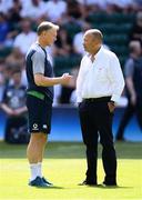 24 August 2019; Ireland head coach Joe Schmidt, left, shakes hands with England head coach Eddie Jones prior to the Quilter International match between England and Ireland at Twickenham Stadium in London, England. Photo by Ramsey Cardy/Sportsfile