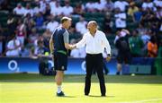 24 August 2019; Ireland head coach Joe Schmidt, left, shakes hands with England head coach Eddie Jones prior to the Quilter International match between England and Ireland at Twickenham Stadium in London, England. Photo by Ramsey Cardy/Sportsfile