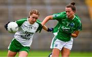 24 August 2019; Claire O'Brien of London in action against Erin Murphy of Fermanagh during the TG4 All-Ireland Ladies Football Junior Championship Semi-Final match between Fermanagh and London at St Tiernach's Park in Clones, Monaghan. Photo by Ray McManus/Sportsfile