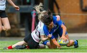 24 August 2019; Christy Haney of Leinster scores a try during the Under 18 Girls Interprovincial Rugby Championship match between Ulster and Leinster at Armagh RFC in Armagh. Photo by John Dickson/Sportsfile