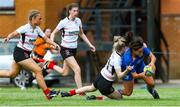 24 August 2019; Christy Haney of Leinster scores a try during the Under 18 Girls Interprovincial Rugby Championship match between Ulster and Leinster at Armagh RFC in Armagh. Photo by John Dickson/Sportsfile