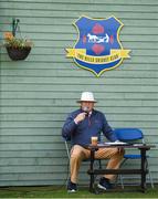 24 August 2019; Announcer Heatley Tector prior to the Clear Currency Irish Senior Cup Final match between Waringstown CC and Pembroke CC at The Hills Cricket Club in Skerries, Dublin. Photo by Seb Daly/Sportsfile