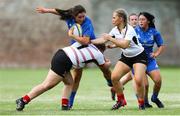 24 August 2019; Emily Jo While of Leinster is tackled by Ella Garland of Ulster during the Under 18 Girls Interprovincial Rugby Championship match between Ulster and Leinster at Armagh RFC in Armagh. Photo by John Dickson/Sportsfile