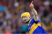 24 August 2019; Andrew Ormond of Tipperary celebrates scoring his side's second goal as Conor O’Callaghan of Cork looks on during the Bord Gáis Energy GAA Hurling All-Ireland U20 Championship Final match between Cork and Tipperary at LIT Gaelic Grounds in Limerick. Photo by Piaras Ó Mídheach/Sportsfile