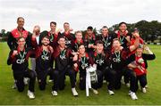 24 August 2019; Pembroke CC players celebrates following their side's victory during the Clear Currency Irish Senior Cup Final match between Waringstown CC and Pembroke CC at The Hills Cricket Club in Skerries, Dublin. Photo by Seb Daly/Sportsfile