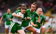 24 August 2019; Bríd Murphy of London in action against Erin Murphy of Fermanagh during the TG4 All-Ireland Ladies Football Junior Championship Semi-Final match between Fermanagh and London at St Tiernach's Park in Clones, Monaghan. Photo by Ray McManus/Sportsfile