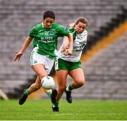 24 August 2019; Joanne Donnan of Fermanagh in action against Niamh Lister of London during the TG4 All-Ireland Ladies Football Junior Championship Semi-Final match between Fermanagh and London at St Tiernach's Park in Clones, Monaghan. Photo by Ray McManus/Sportsfile