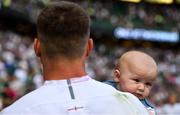 24 August 2019; Owen Farrell of England and his son Tommy after the Quilter International match between England and Ireland at Twickenham Stadium in London, England. Photo by Brendan Moran/Sportsfile