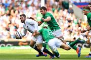 24 August 2019; Elliot Daly of England is tackled by Garry Ringrose and Iain Henderson of Ireland during the Quilter International match between England and Ireland at Twickenham Stadium in London, England. Photo by Brendan Moran/Sportsfile