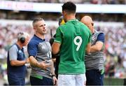 24 August 2019; Ireland team doctor Dr. Ciaran Cosgrave speaks to Conor Murray during the first half during the Quilter International match between England and Ireland at Twickenham Stadium in London, England. Photo by Brendan Moran/Sportsfile