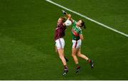 25 August 2019; Sarah Conneally of Galway in action against Ciara McManamon of Mayo during the TG4 All-Ireland Ladies Senior Football Championship Semi-Final match between Galway and Mayo at Croke Park in Dublin. Photo by Eóin Noonan/Sportsfile