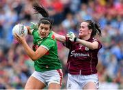 25 August 2019; Rachel Kearns of Mayo in action against Nicola Ward of Galway during the TG4 All-Ireland Ladies Senior Football Championship Semi-Final match between Galway and Mayo at Croke Park in Dublin. Photo by Brendan Moran/Sportsfile