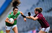 25 August 2019; Niamh Kelly of Mayo is tackled by Mairéad Seoighe of Galway during the TG4 All-Ireland Ladies Senior Football Championship Semi-Final match between Galway and Mayo at Croke Park in Dublin. Photo by Brendan Moran/Sportsfile