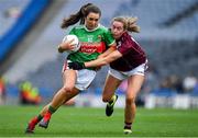 25 August 2019; Niamh Kelly of Mayo is tackled by Mairéad Seoighe of Galway during the TG4 All-Ireland Ladies Senior Football Championship Semi-Final match between Galway and Mayo at Croke Park in Dublin. Photo by Brendan Moran/Sportsfile