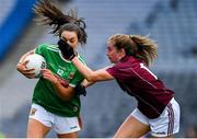 25 August 2019; Niamh Kelly of Mayo is tackled by Mairéad Seoighe of Galway during the TG4 All-Ireland Ladies Senior Football Championship Semi-Final match between Galway and Mayo at Croke Park in Dublin. Photo by Brendan Moran/Sportsfile