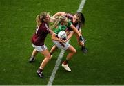 25 August 2019; Fiona Doherty of Mayo is tackled by Sinéad Burke, left, and Áine McDonagh of Galway during the TG4 All-Ireland Ladies Senior Football Championship Semi-Final match between Galway and Mayo at Croke Park in Dublin. Photo by Eóin Noonan/Sportsfile