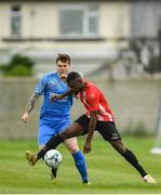 25 August 2019; Tamena Dinamunenga of Lucan United in action against Conor Murphy of Crumlin United during the Extra.ie FAI Cup Second Round match between Crumlin United and Lucan United at CBS Captain's Road in Crumlin, Dublin. Photo by David Fitzgerald/Sportsfile